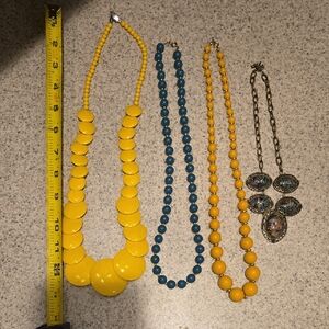 Yellow and Blue Beaded Necklace Set